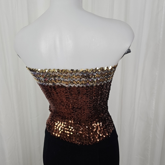 Brown silver and gold sequin tube top Smocked small - Picture 5 of 6